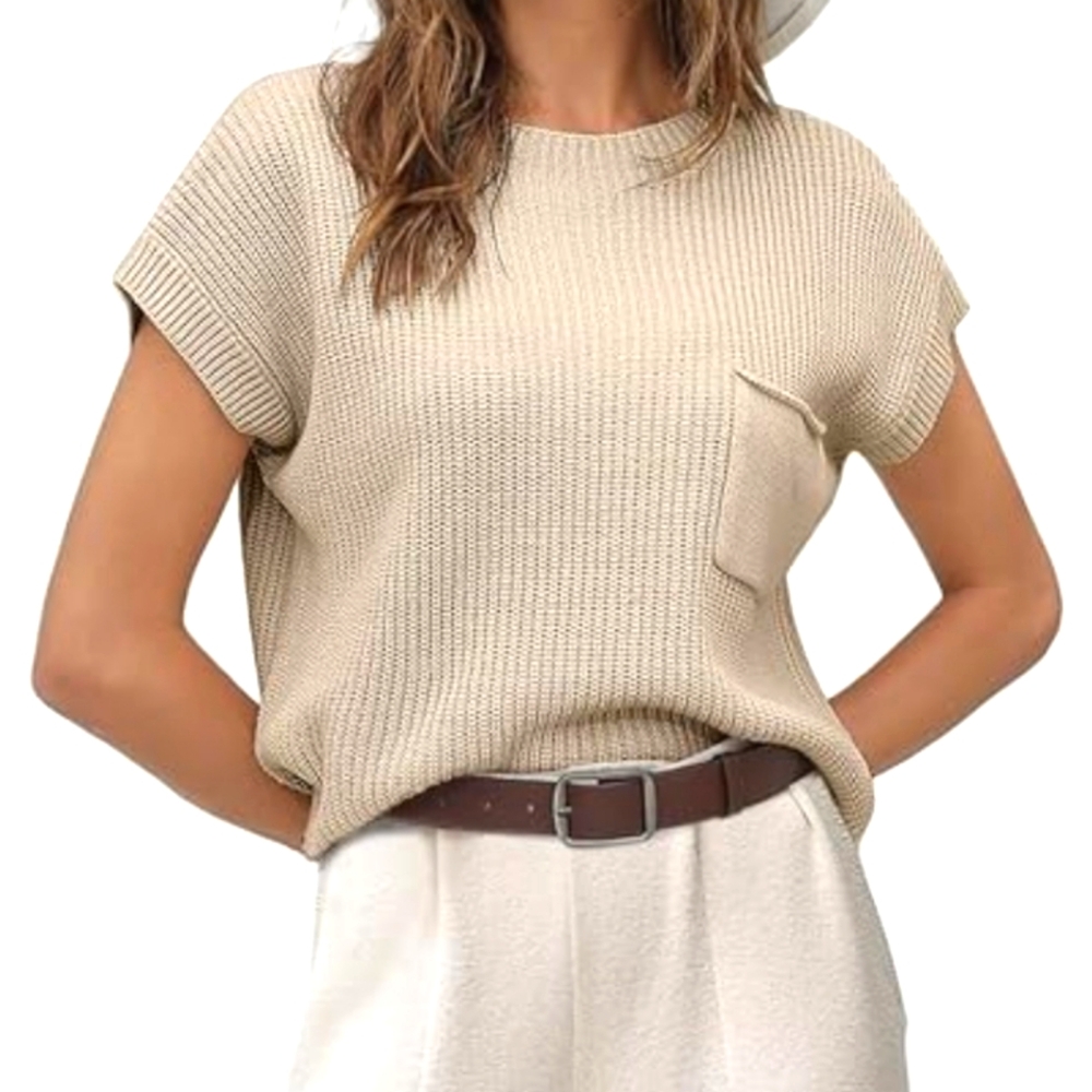 NEW Beige Knit Sweater shortsleeve top
